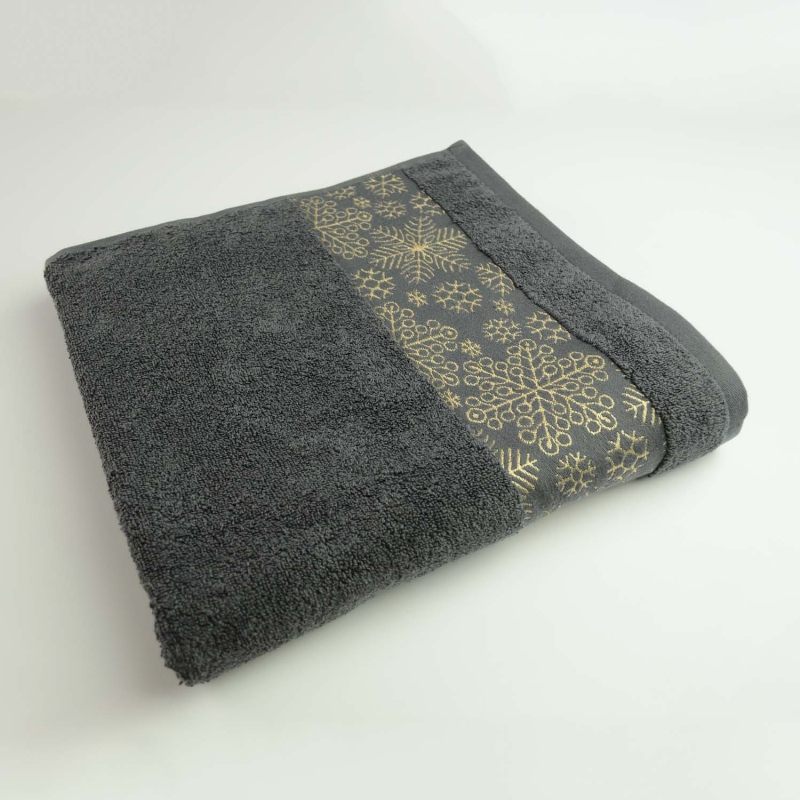 Рушник махровий банний Новорічний Merry Christmas Сніг GM Textile 70х140см 500г/м2 (Темно-Сірий)